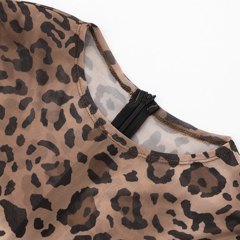 Women's Spring-Summer Leopard Mesh Bell Sleeve See-Through Jumpsuit 12