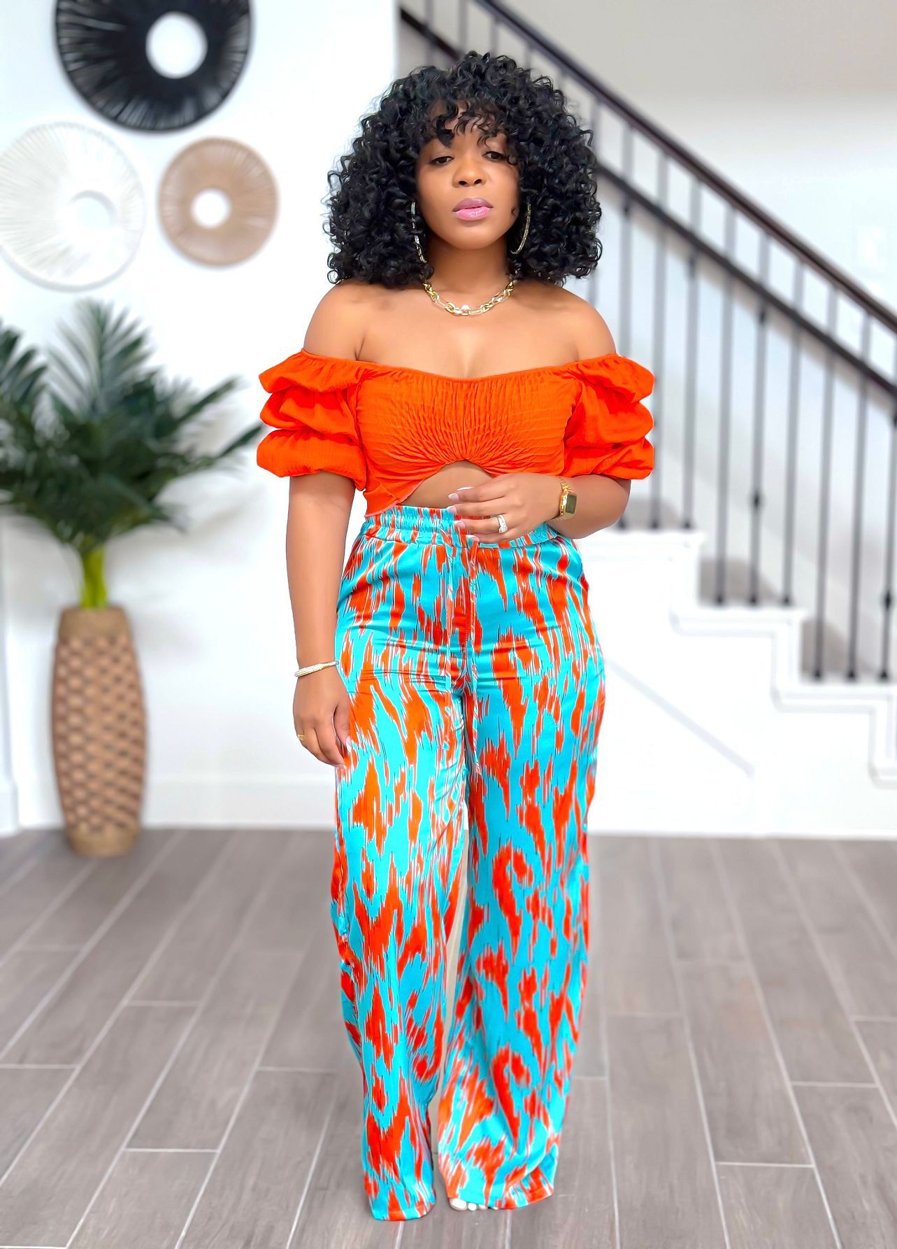 Women's loose Casual straight pants printed Chic elegant trousers 11