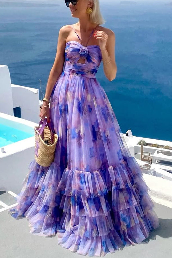 Womenƒ??s Floral Sleeveless Strap Maxi Dress