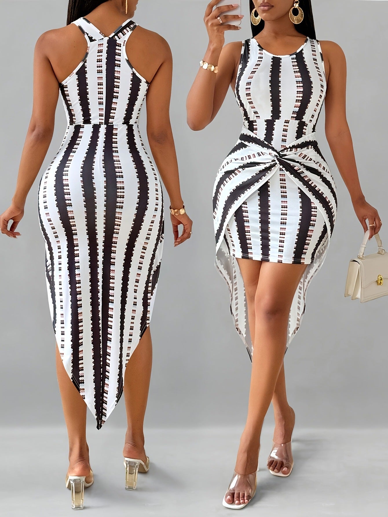 Women's Fashion Elegant Striped Print Dress 3