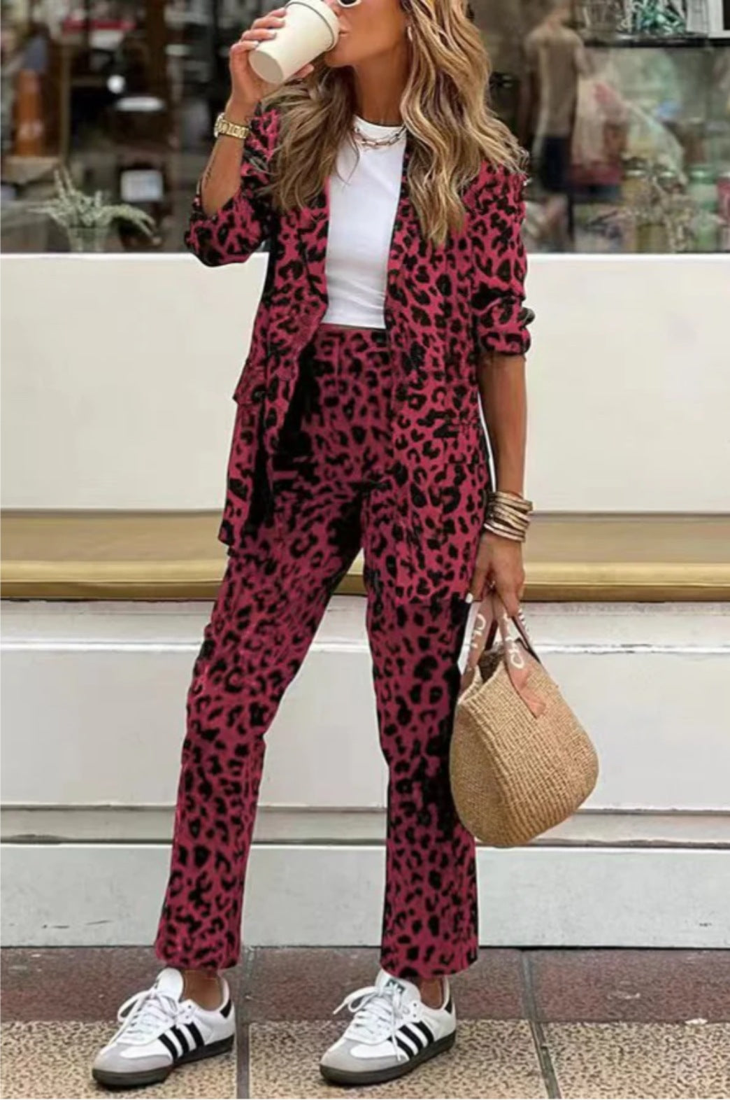 Women Leopard Print Long-sleeved Top and trousers Two Piece Set 3
