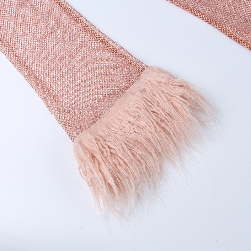 Furry Long Sleeve See-Through Mesh Fashion Trend Sexy Women's Nightclub  Dress 22