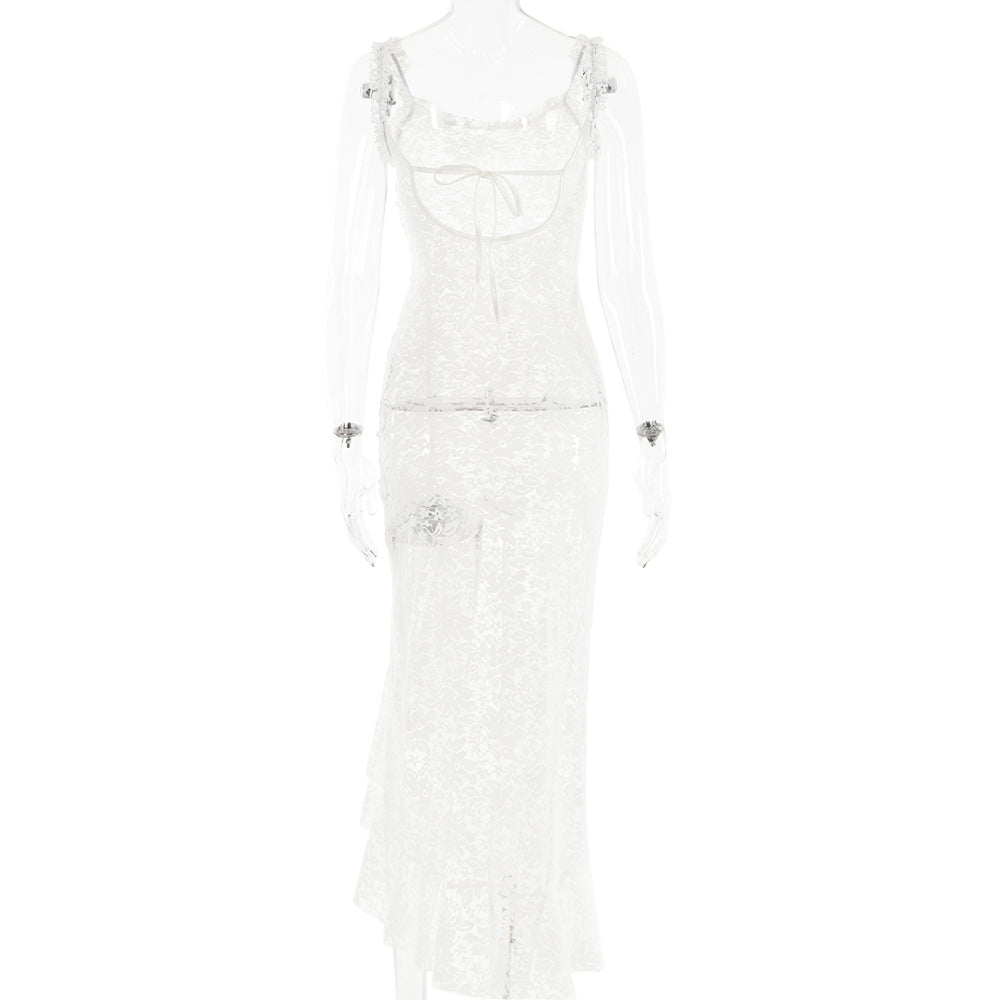 Spring Sexy Fashion Sheer Lace Slim Long Dress 8