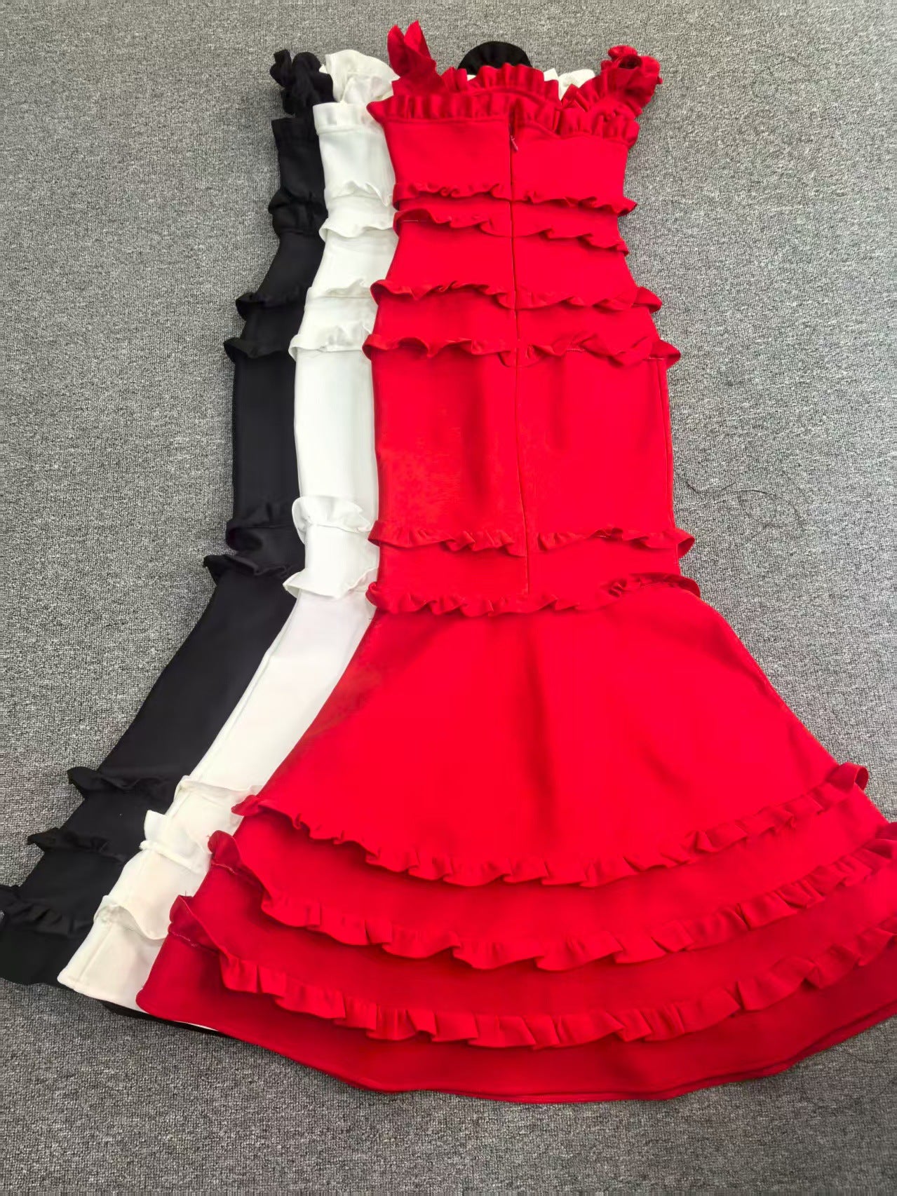 Women ruffled backless square neck bandage fishtail evening dress 12