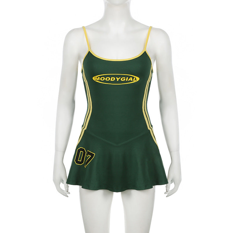 Women Summer American Sports Casual Digital Stripe Contrast Dress 9