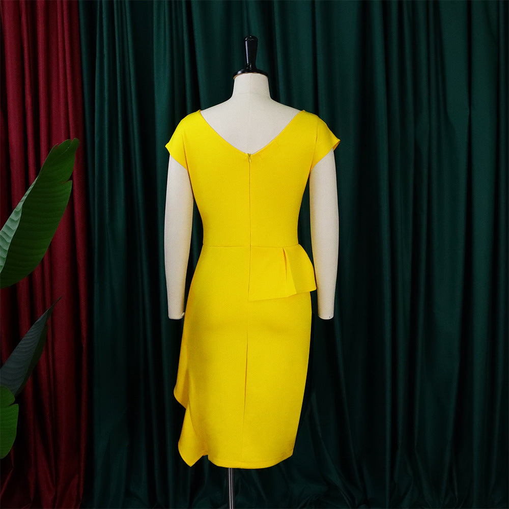 Women Summer Solid Pleated Ruffle Slit Bodycon Dress 10