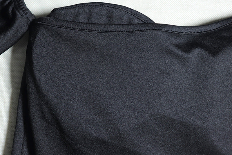 Women Solid Ruffle Sleeve Irregular Slash Shoulder Cascading Ruffles Dress 22