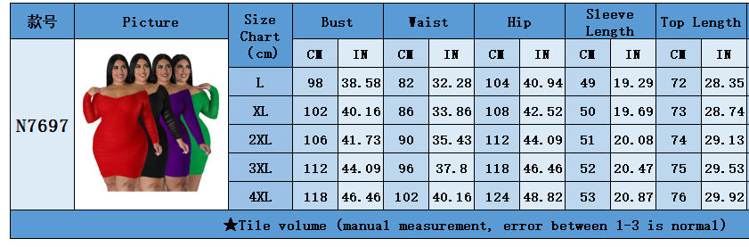 Plus Size Women Fall Off Shoulder Long Sleeve Bodycon Dress 16