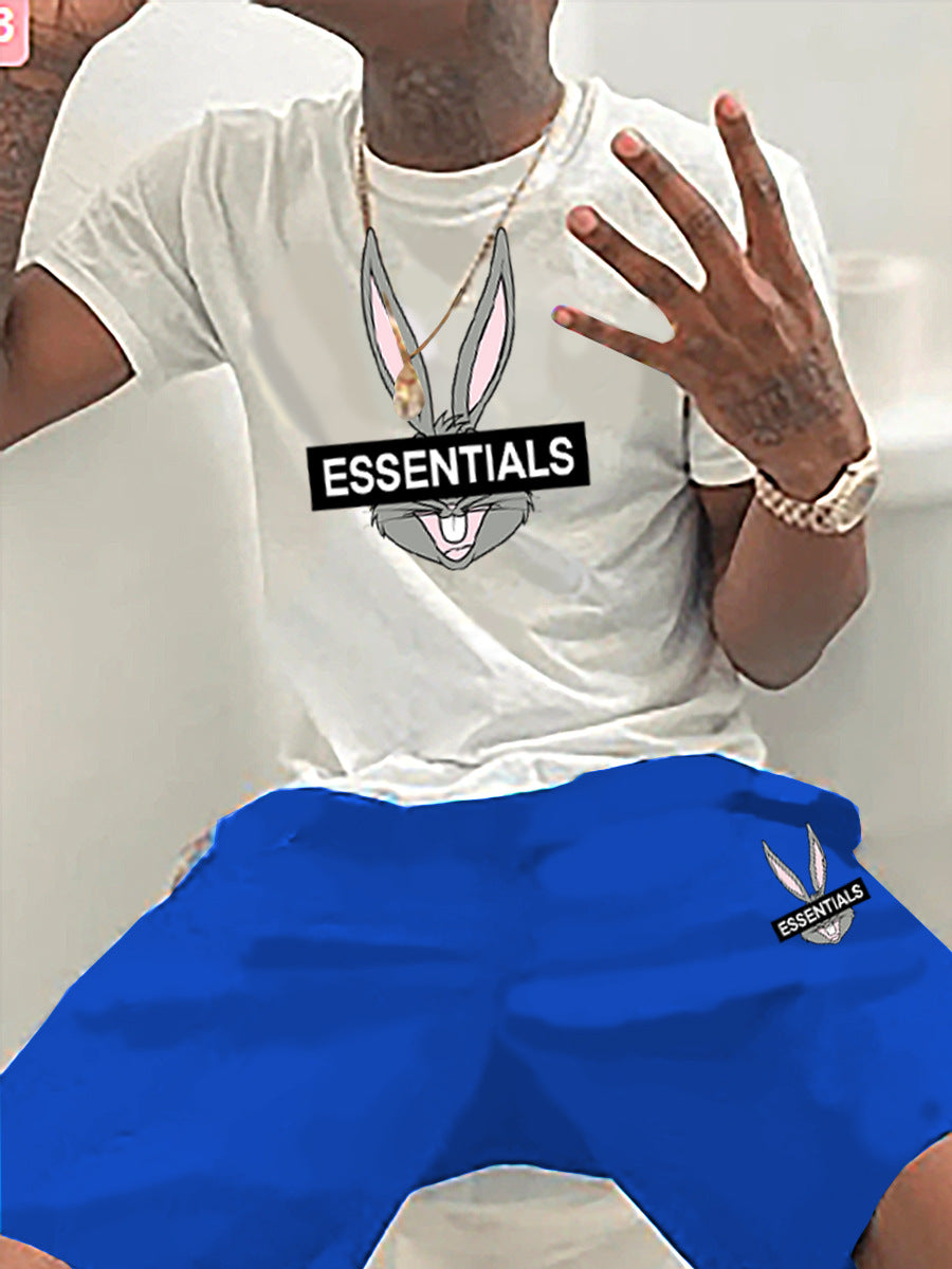 Men's bunny print T-shirt and shorts two-piece set