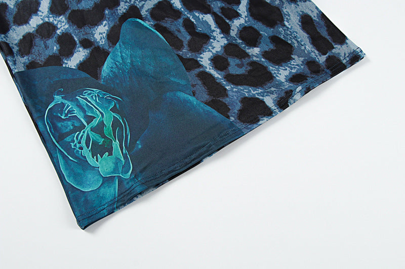 Summer Women's Chic Printed Slash Shoulder Lace-Up Slim Low-Waist Long Skirt Set 11