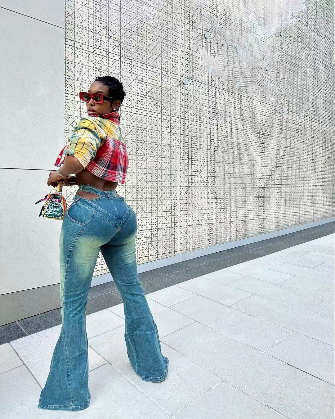 Women's fashion sexy zipper micro Bell Bottom Denim pants 8