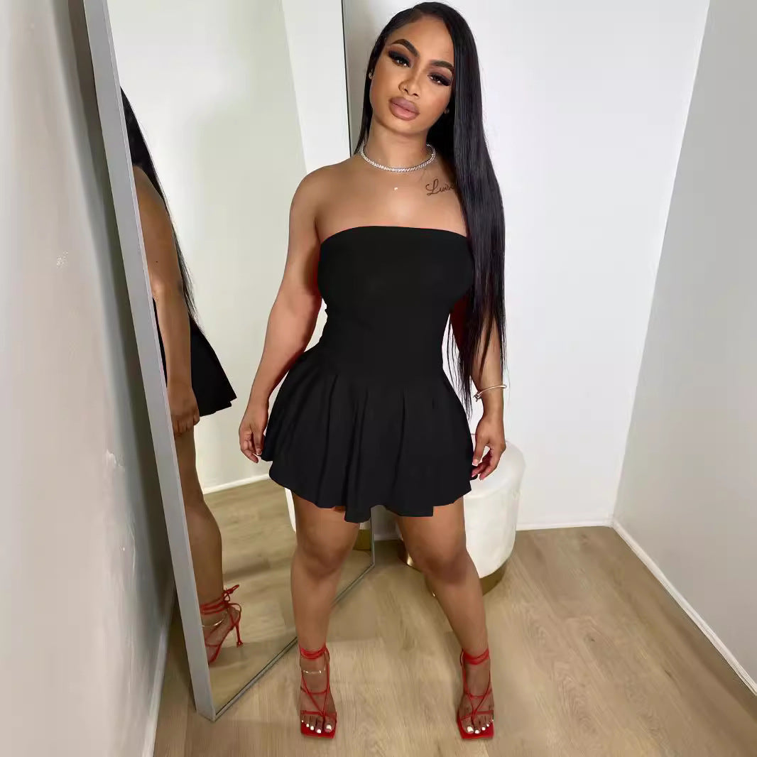 Women Summer Solid Strapless Dress 4