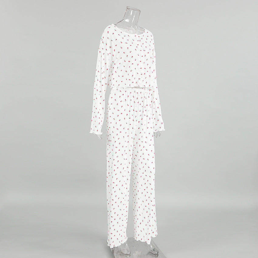 Women fall casual floral print long-sleeved top and pants Pajama set 10