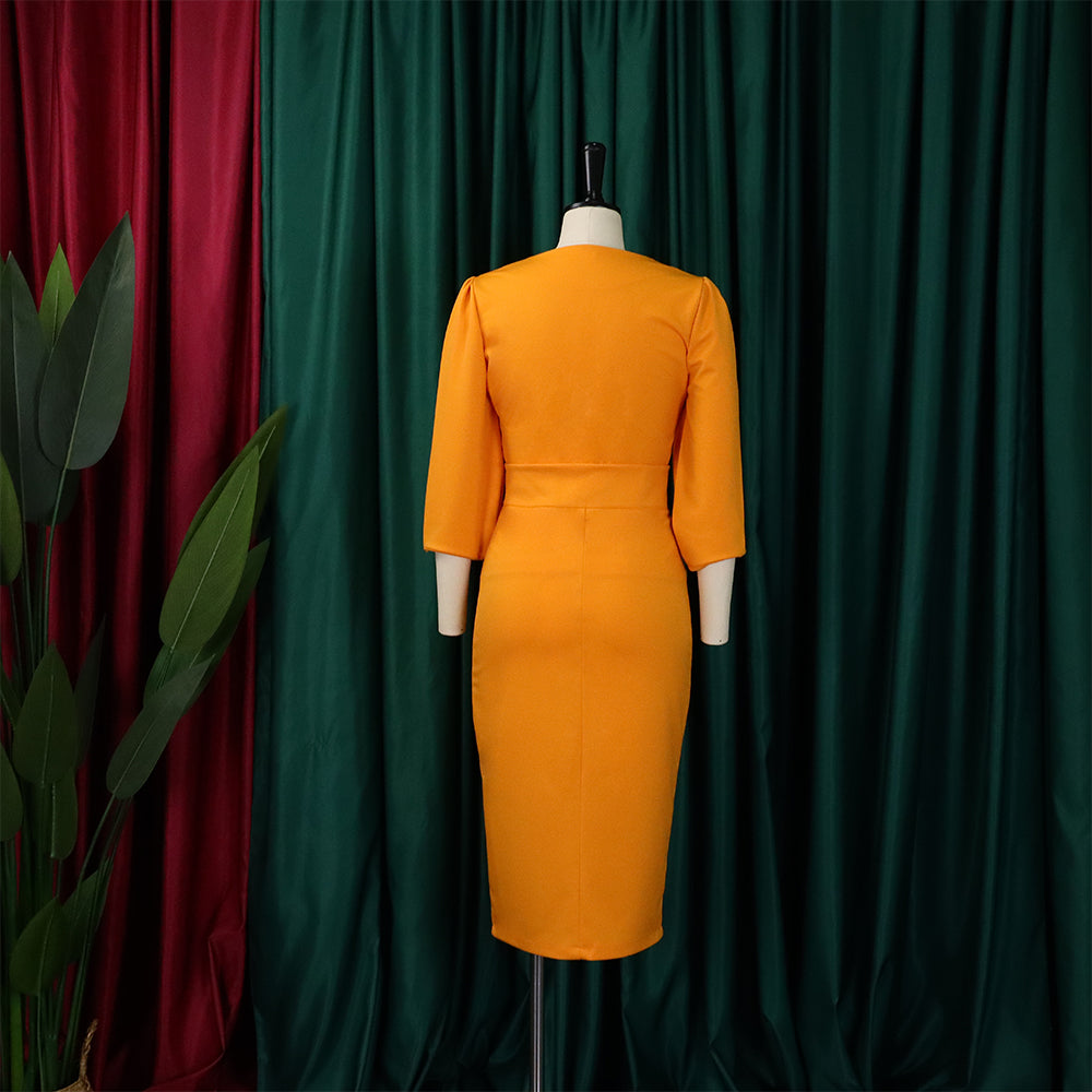 Plus Size Women'S Fall/Winter V-Neck Long Sleeve Top Bodycon Skirt Two Piece Set 18