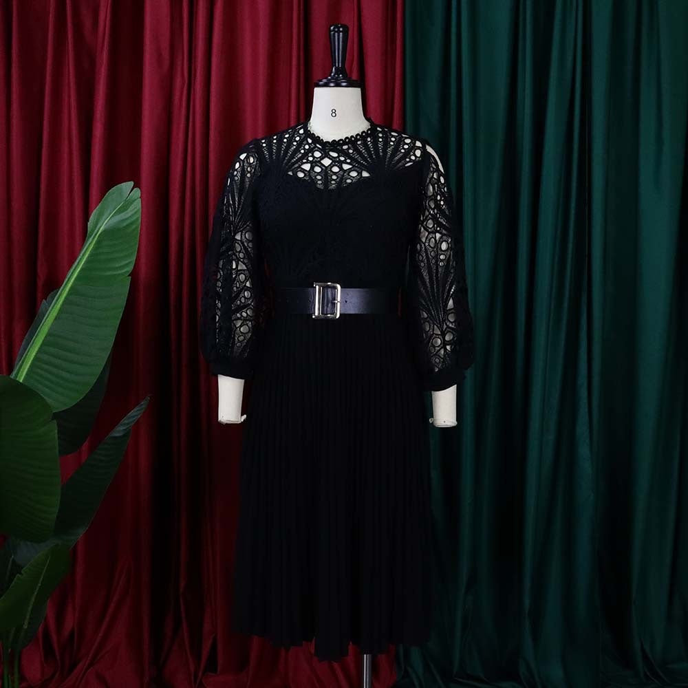 Women's Fall/Winter lace Patchwork Pleated Cutout Sexy Plus Size Dress 15