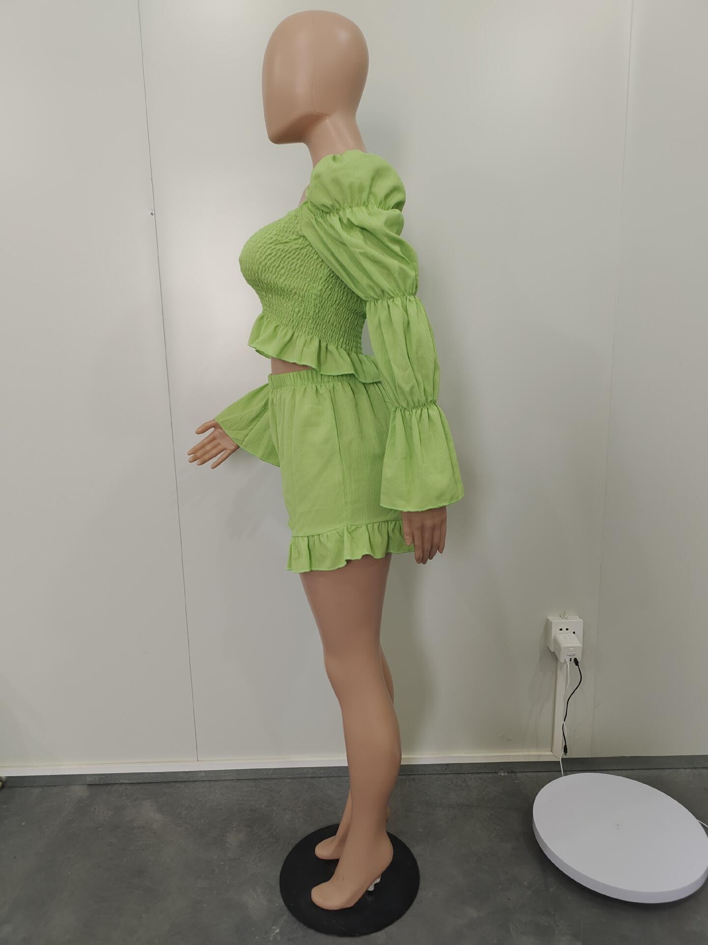 Sexy women's blouse with piled sleeves and pleated suit 17