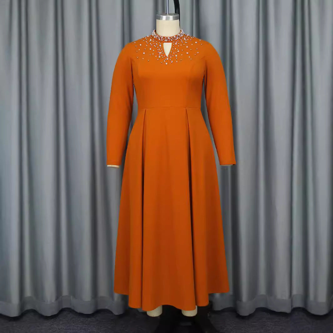 Women's Fashion High Neck A-Line Elegant Beaded Dress 3
