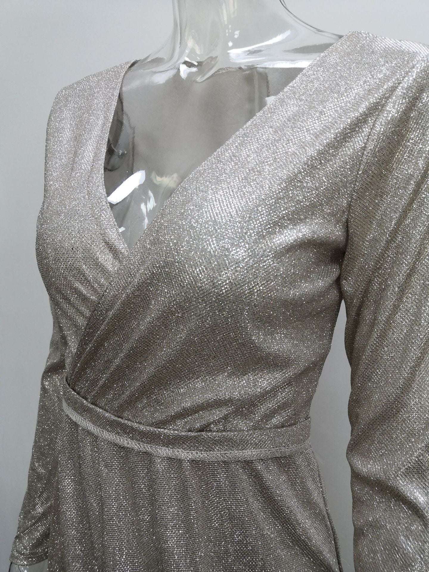 Women Shiny long-sleeved V-neck sparkling evening sexy dress 37