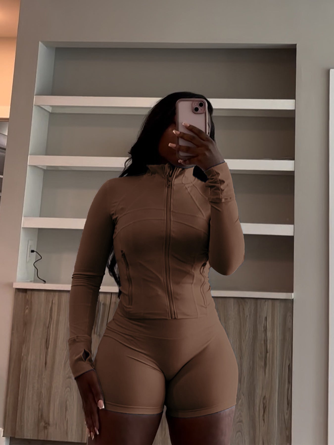 Spring Sports Casual Tight Fitting Long Sleeve Two-Piece Shorts Set 3