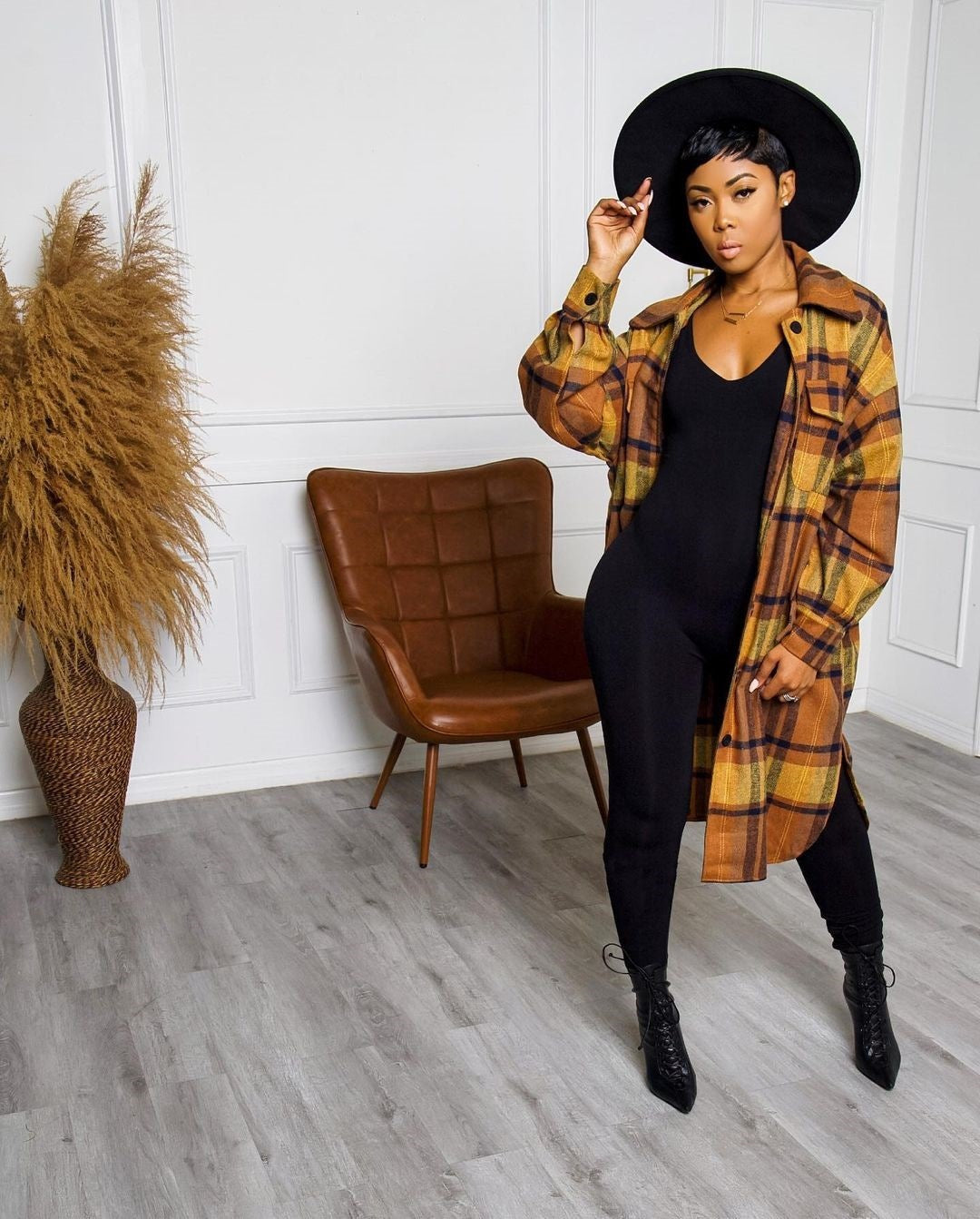 Women Plaid Print Button Jacket 3