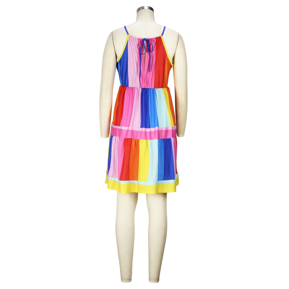 Rainbow Stripe Fashion Straps Casual Dress Color Block Patchwork Sexy Dress For Women 11