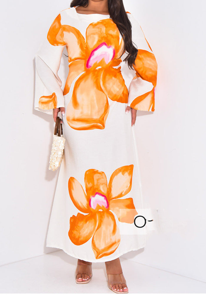 Autumn/Winter Loose Long Sleeve Printed Long Dress