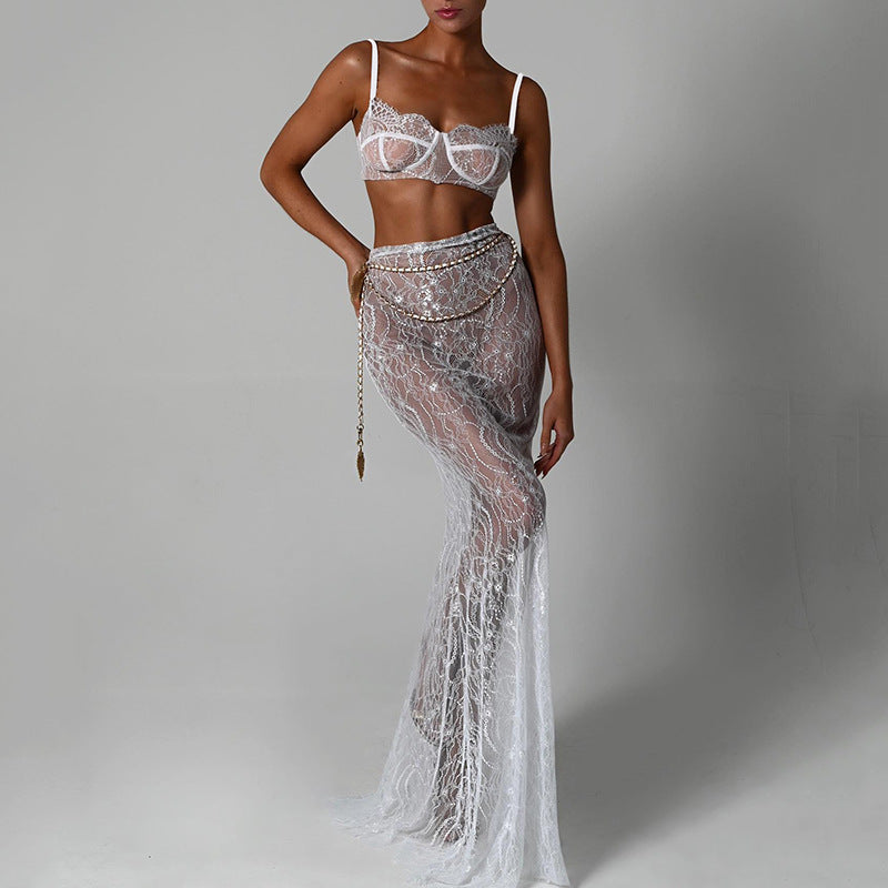 Spring Sexy Lace Two-Piece Mermaid Long Skirt Set 6