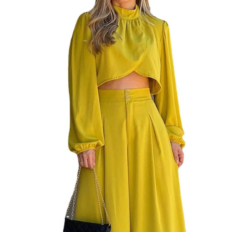 Women Irregular Top and High Waist Wide Leg Pants Two-Piece Set 6
