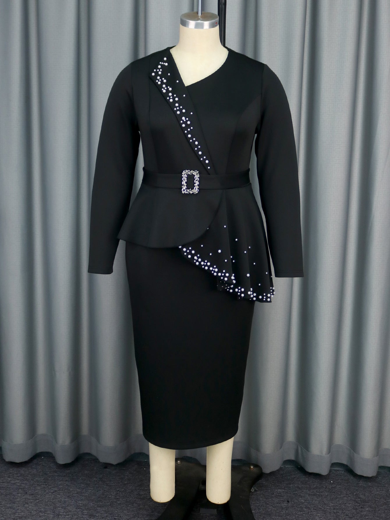 Ruffle beaded black Slim Fit Plus Size women Formal Party dress 7