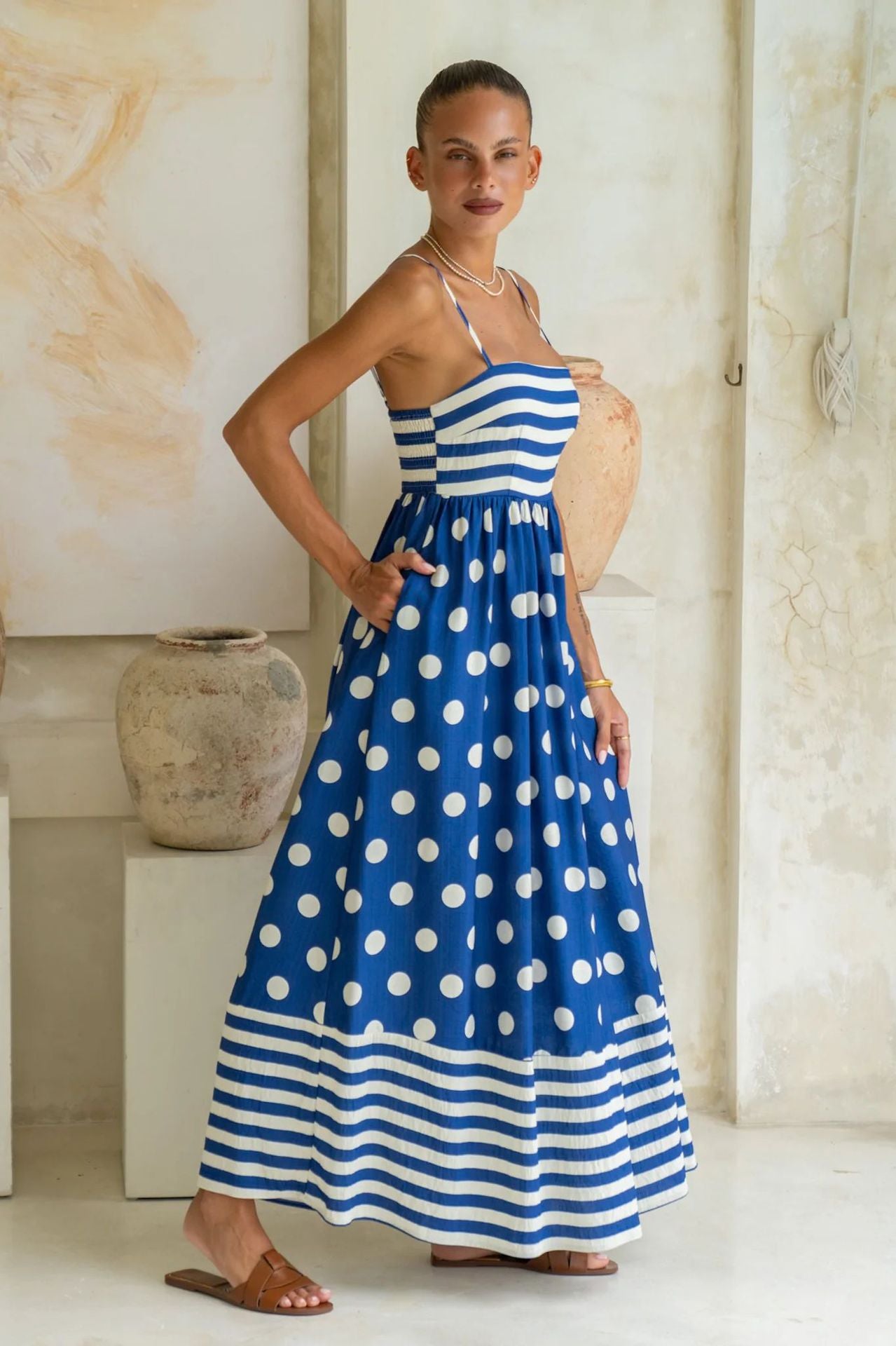 Summer Fashion Print Low Back Strap Sexy High Waist Long Dress 32