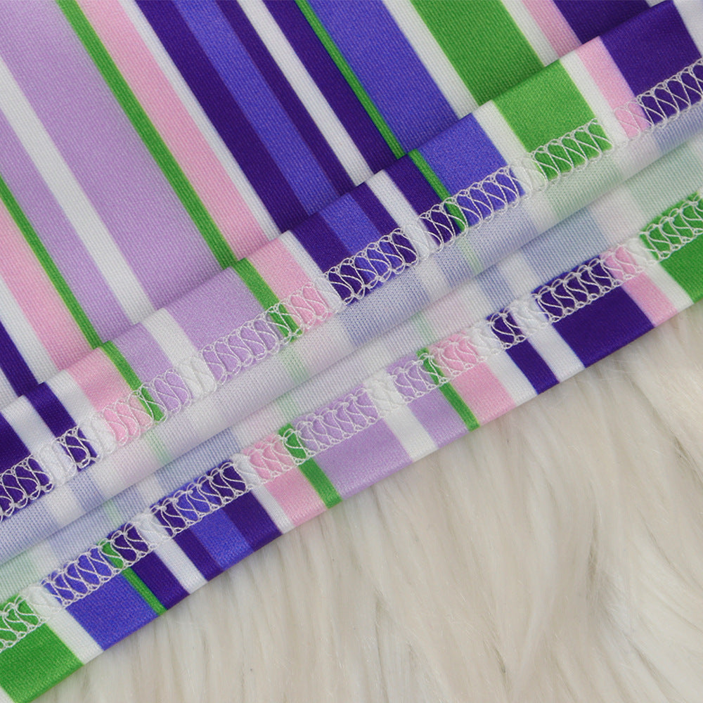 Multi-Color Striped Halter Neck Slim Fit Bell Bottom Women's Jumpsuit 20