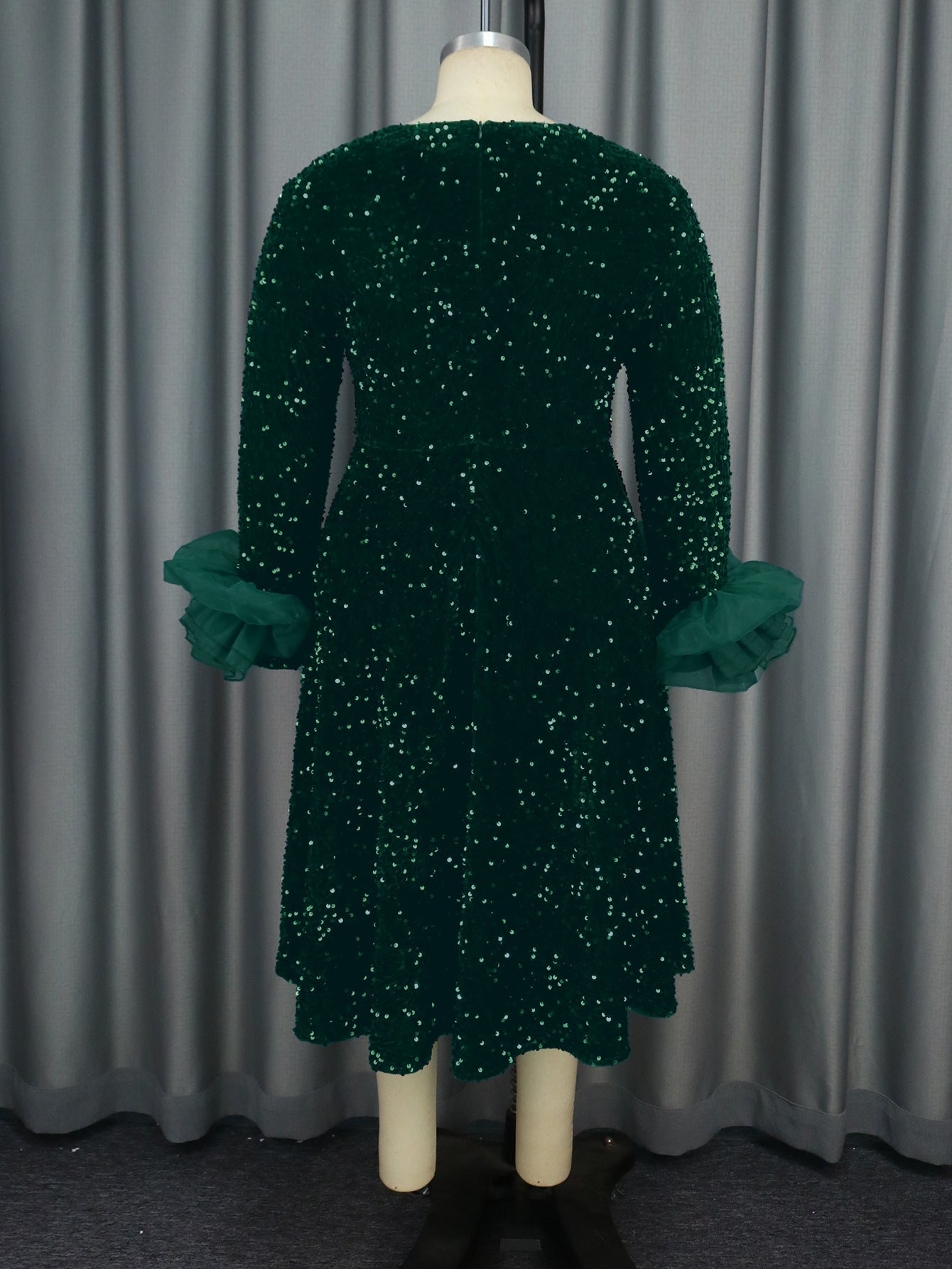 Square Neck Puff Sleeve Formal Party Chic Sequin Dress 6