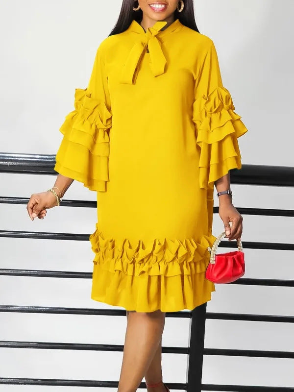 Spring Summer Fashion Casual Bell Sleeve Plus Size Dress 4