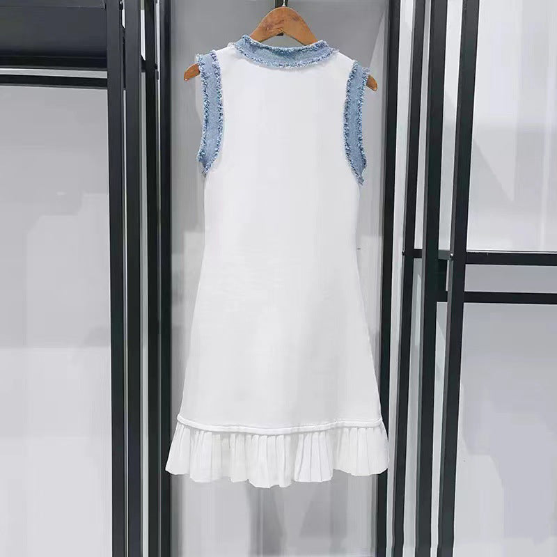 Women's Denim Trim Knit Short Sleeve Sleeveless Dress 9