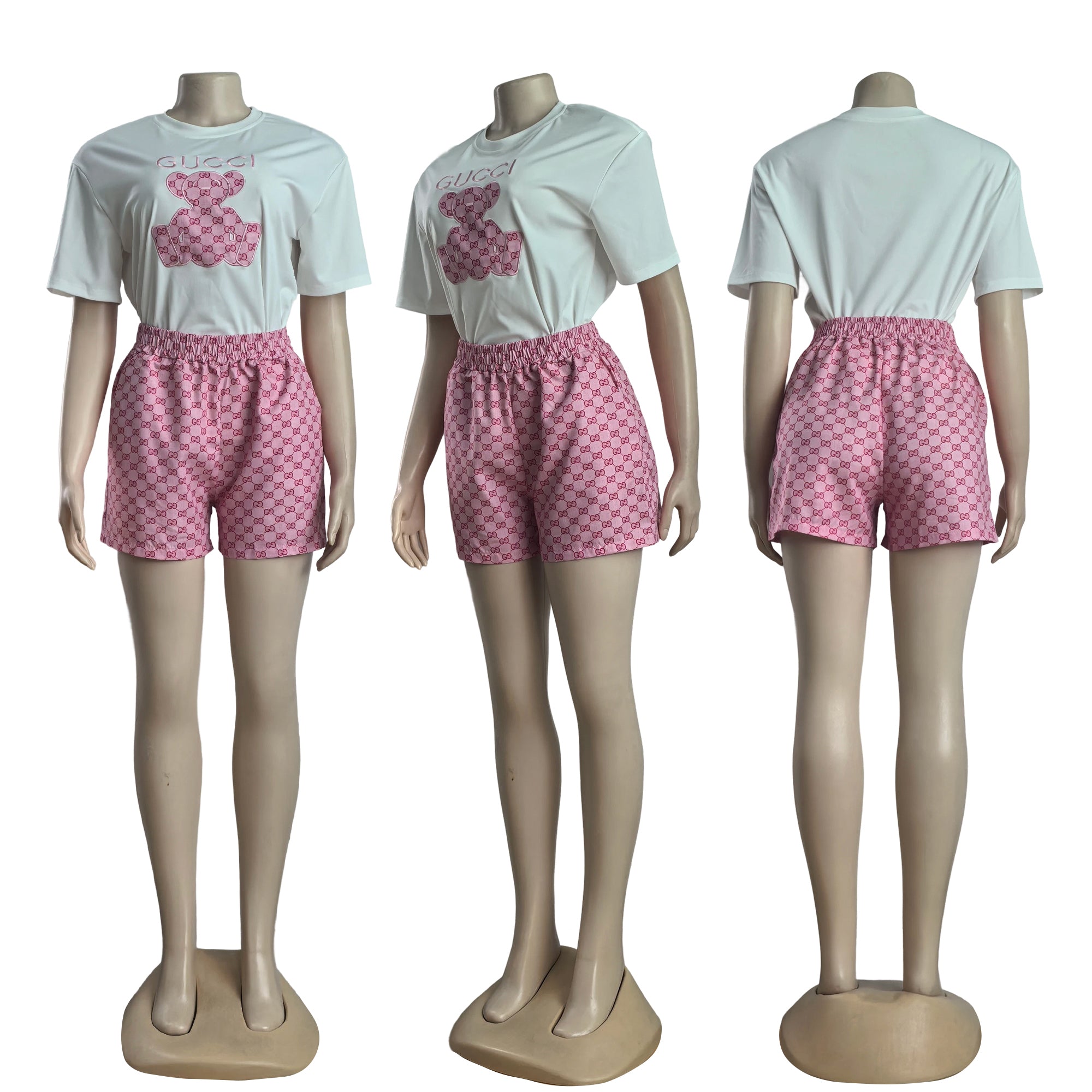 Women's Summer Embroidered & Printed Short-Sleeved Shorts Set 17