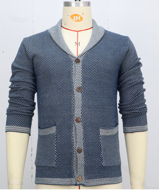Men's Casual Jacquard knitting Turndown Collar Sweater 5