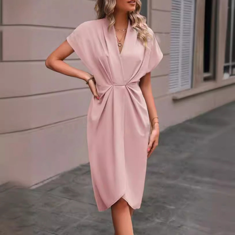 Summer Women's Fashion Elegant V-Neck Party Dress Solid Gown 12