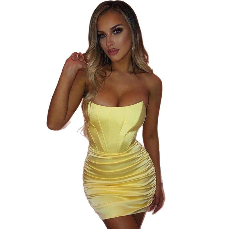 Spring Summer Women's Nightclub Strapless Short Dress 5