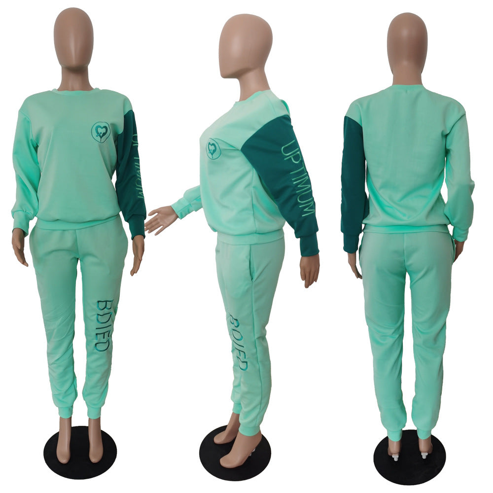 Women Casual Color Block Long Sleeve Printed Top and Pant Two Piece Set 16