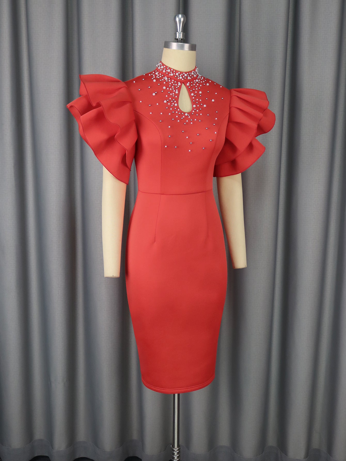 Summer Ruffle Beaded High-Waist Slim Elegant Bodycon Formal Party Evening Dress 8