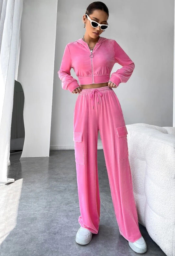 Women Velvet Hoodies and Pant Two-Piece Set 5