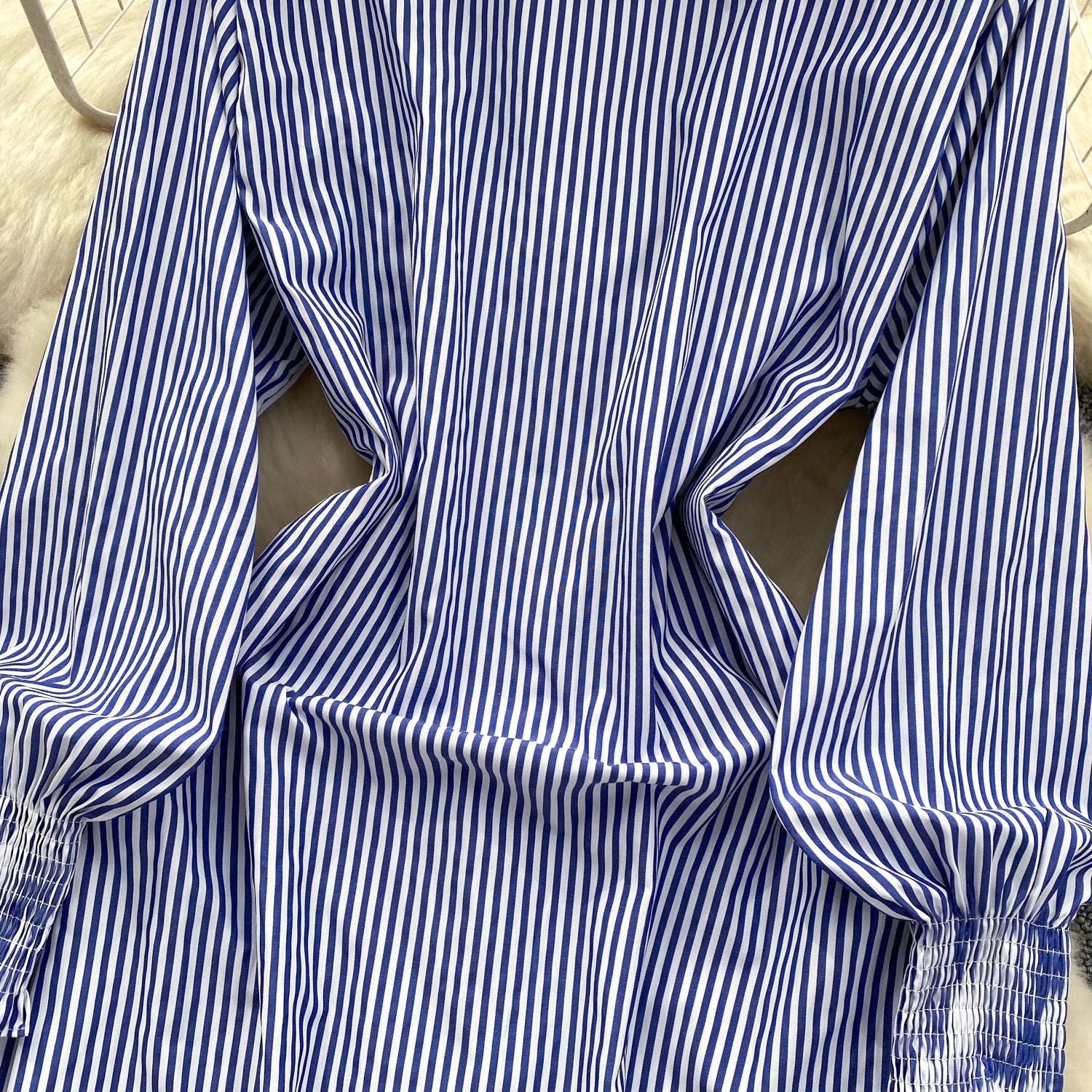 Chic Trendy Long Sleeve Single Button Casual Striped Shirt Dress 8