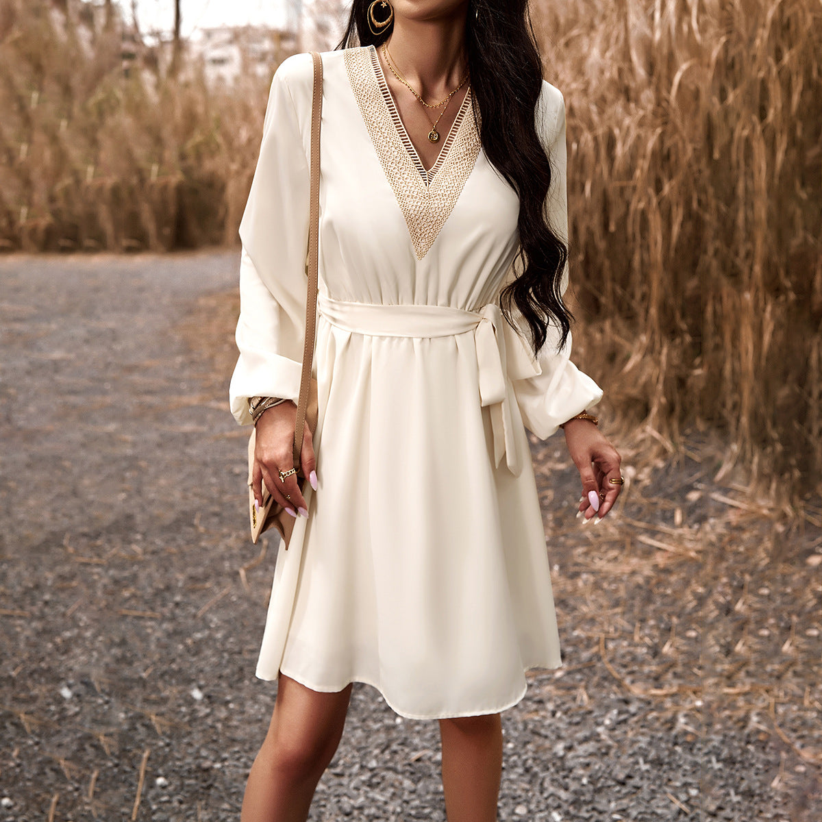Dress Autumn And Winter Chic Elegant V Neck Long Sleeve Dress 11