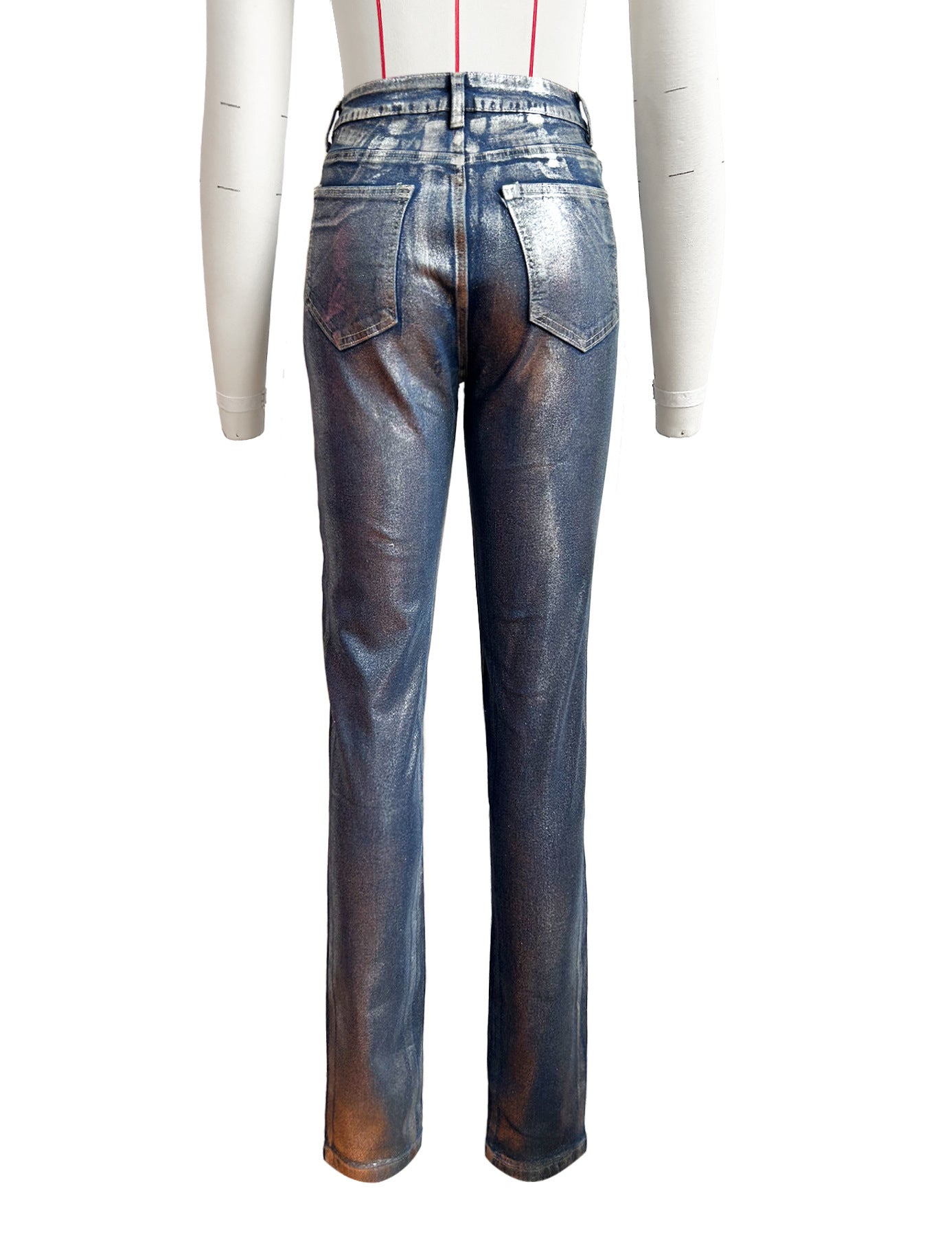 Women Shiny Hot Silver Stretch Denim Pant 8