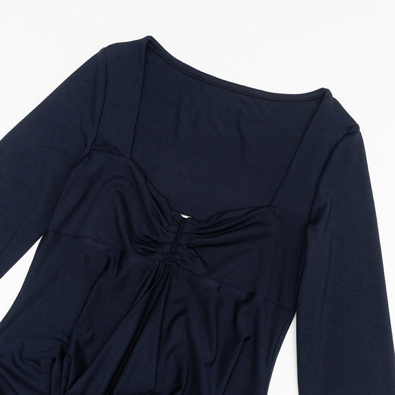 Women Fall Square Neck Long-Sleeved Solid Bodycon Dress 6