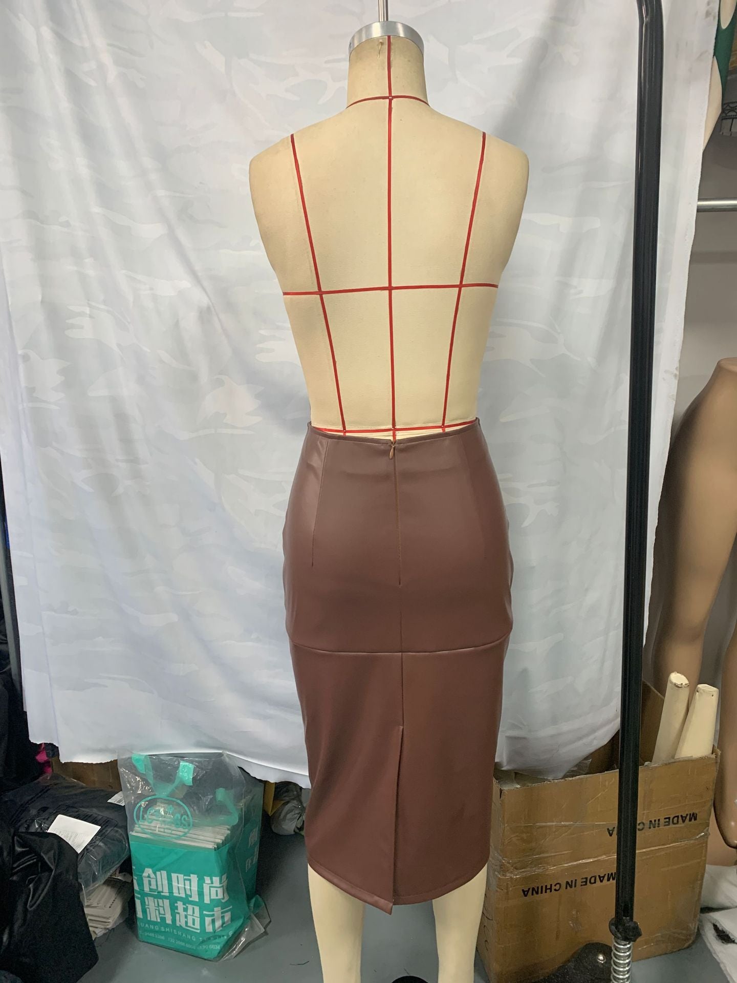 women's fashion spring autumn summer slit high waist straight Long Leather skirt 9