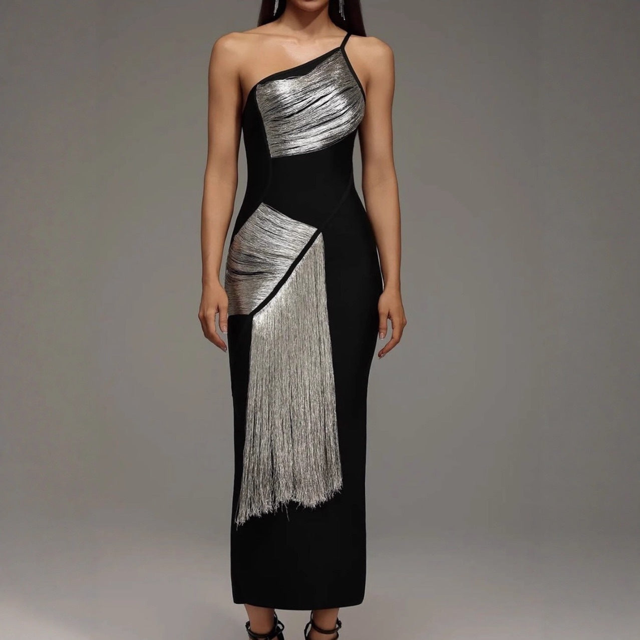 Women Summer Sequined One-Shoulder Bodycon Dress