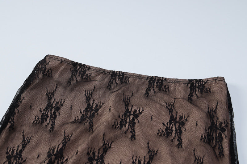 Women sexy lace Patchwork Top and Skirt two-piece set 14