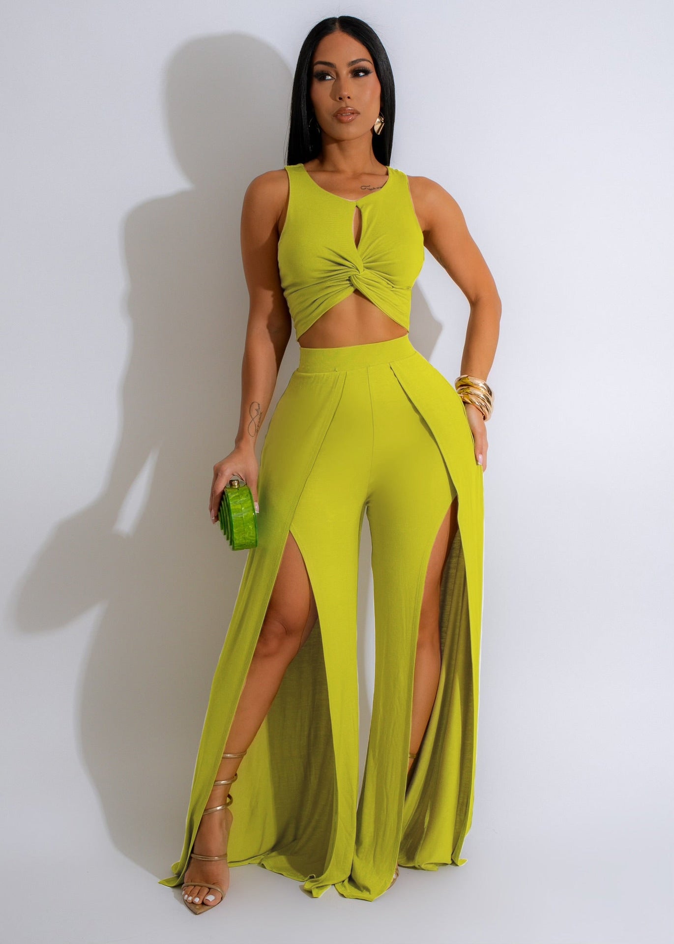 Fashion Casual split vest wide leg pants two-piece set 6