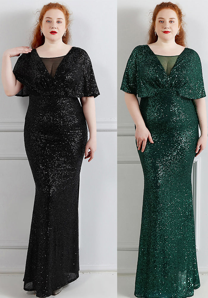 Spring and Summer Plus-Size Long Sequin Formal Party Evening Dress